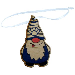 wood ornament gnome with paw on hat